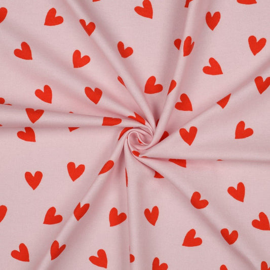 Attēls ar Flanelis - sarkanas sirsniņas uz rozā 165 g/m² – pieejams Šarlotes audumi