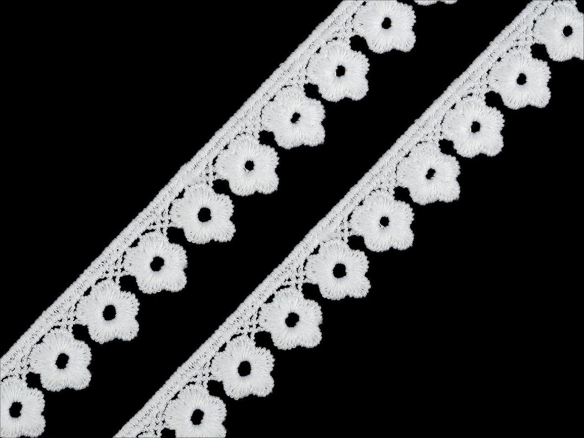 Image of Guipure lace 17 mm – white and black – available online at Šarlotes audumi