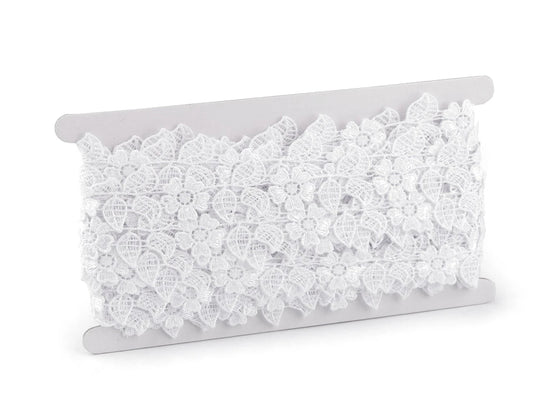 Attēls ar Gipūra mežģīne / ielaide ar ziedu rakstu – 35 mm, balta – pieejams Šarlotes audumi