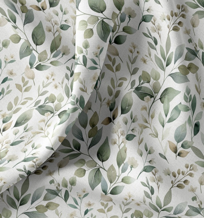 Tissu premium 100 % coton – feuilles vertes 115 g/m²