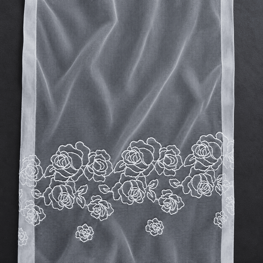Image of embroidered lace on tulle, 25 cm, pearl white – available online at Šarlotes audumi