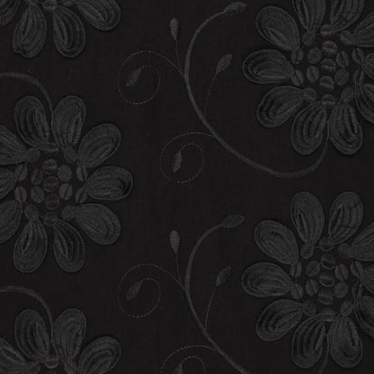Image of embroidered cotton fabric with floral pattern - black – available online at Šarlotes audumi