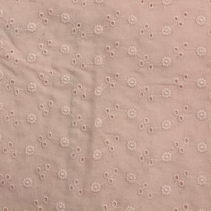 Tissu en coton brodé - motif floral rose poudré 110 g/m²
