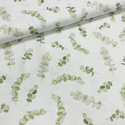 Kanvas fabric - eucalyptus on a white background 225 g/m²