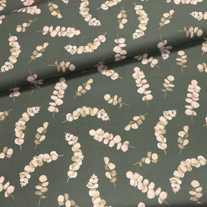 Canvas fabric - eucalyptus on a green background 225 g/m²