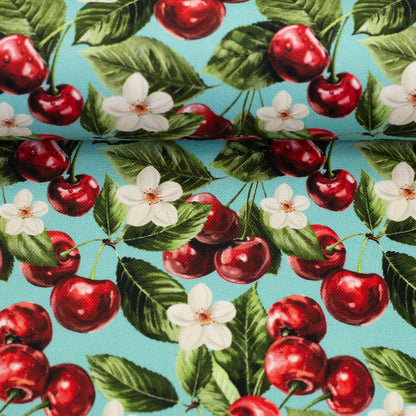 Image of canvas fabric - cherries 230 g/m² – available at Šarlotes audumi
