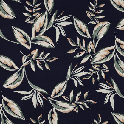 Tissu canvas - feuilles sur fond bleu foncé 225 g/m²