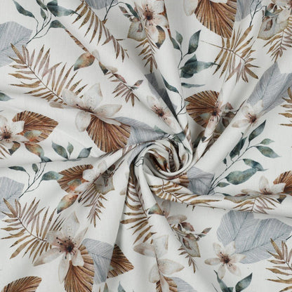 Canvas fabric with tropical leaves on a white background 190 g/m²