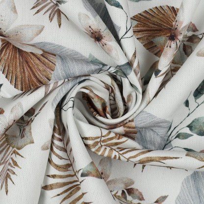 Canvas fabric with tropical leaves on a white background 190 g/m²