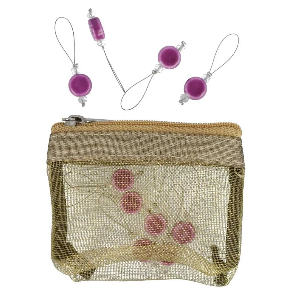 Image of KnitPro Zooni knitting stitch markers with purple bead – 10 pcs – available online at Šarlotes audumi