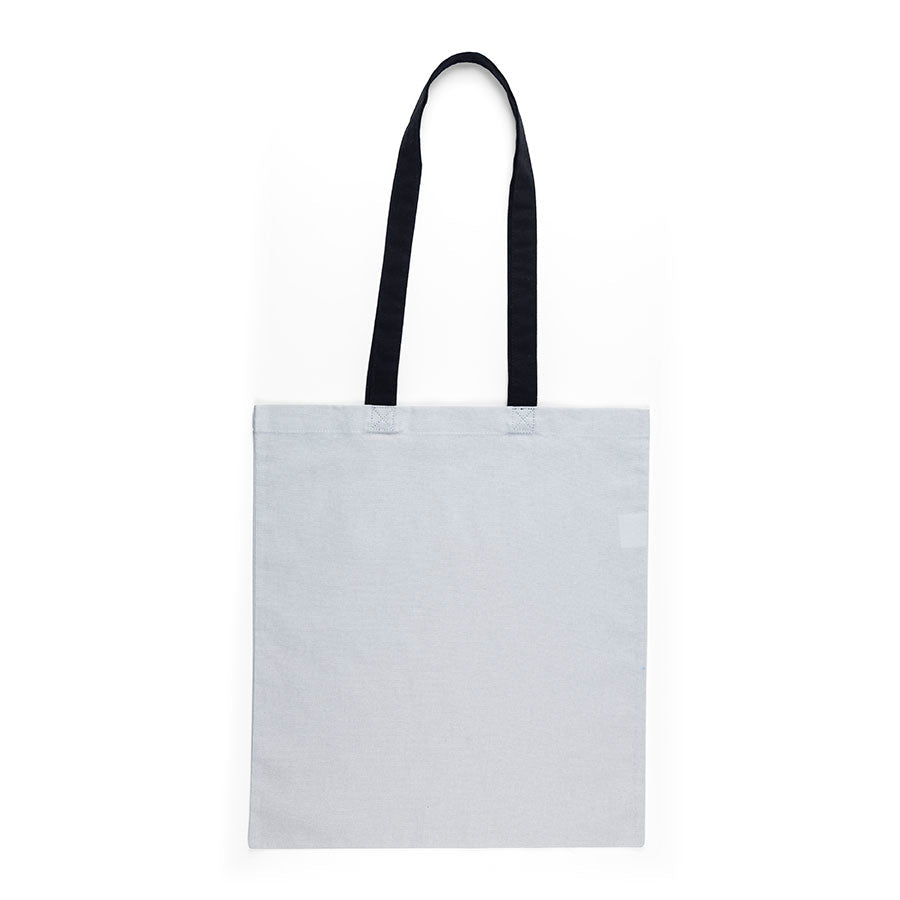 Attēls ar Kokvilnas auduma maisiņš ar garajiem rokturiem 38 x 42 cm 140 g/m² - gaiši pelēks ar melniem rokturiem – pieejams Šarlotes audumi