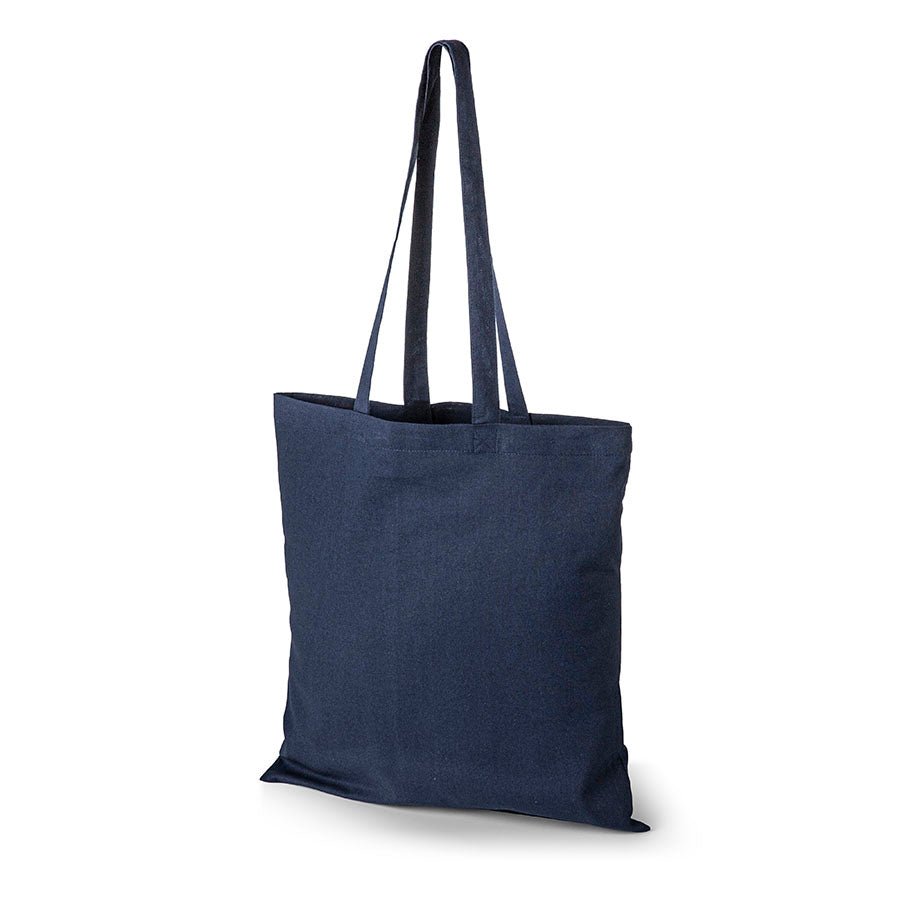 Attēls ar Kokvilnas auduma maisiņš ar garajiem rokturiem 38 x 42 cm 140 g/m² - tumši zils – pieejams Šarlotes audumi