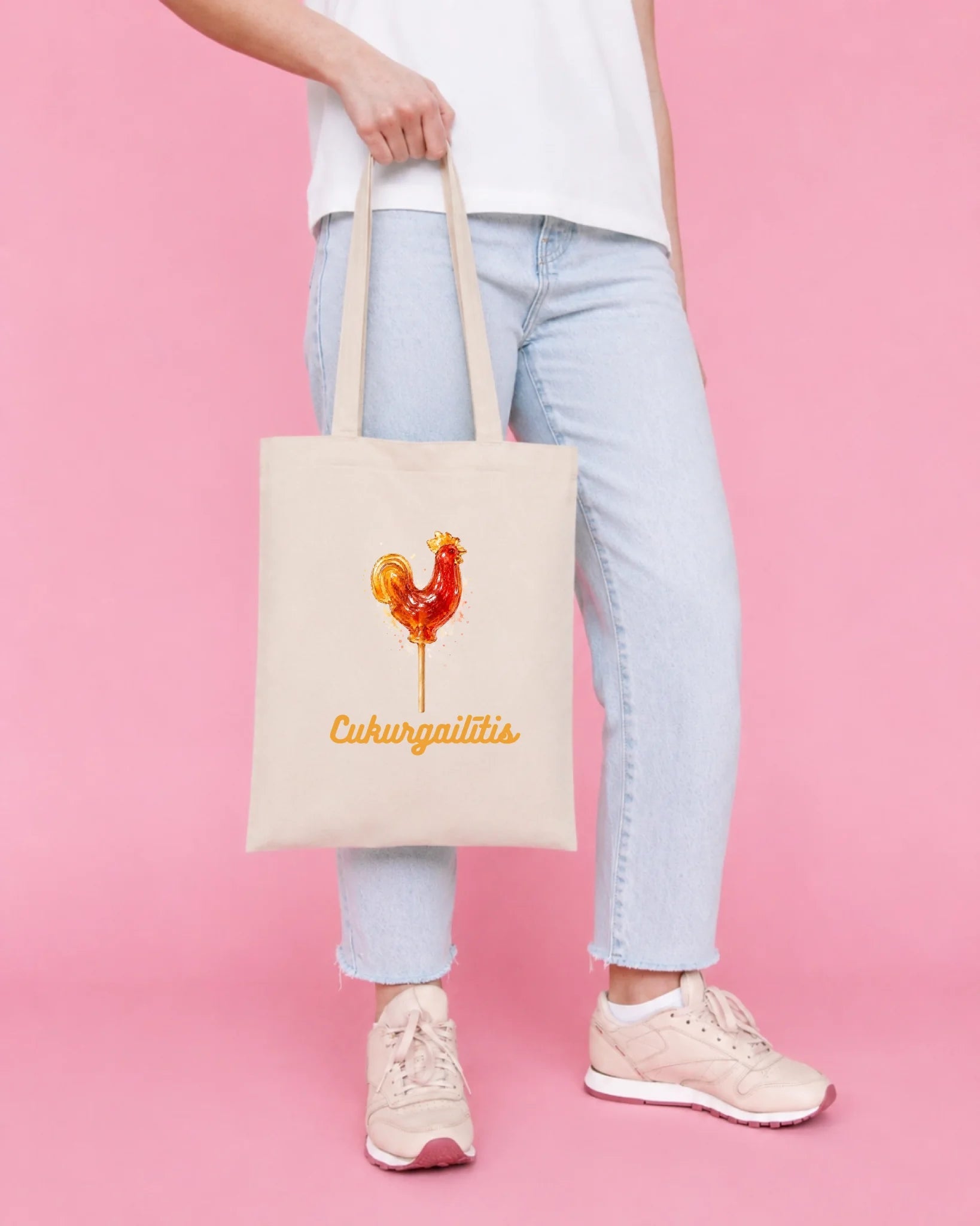 Image of cotton fabric bag "Cukurgailītis" – available online at Šarlotes audumi