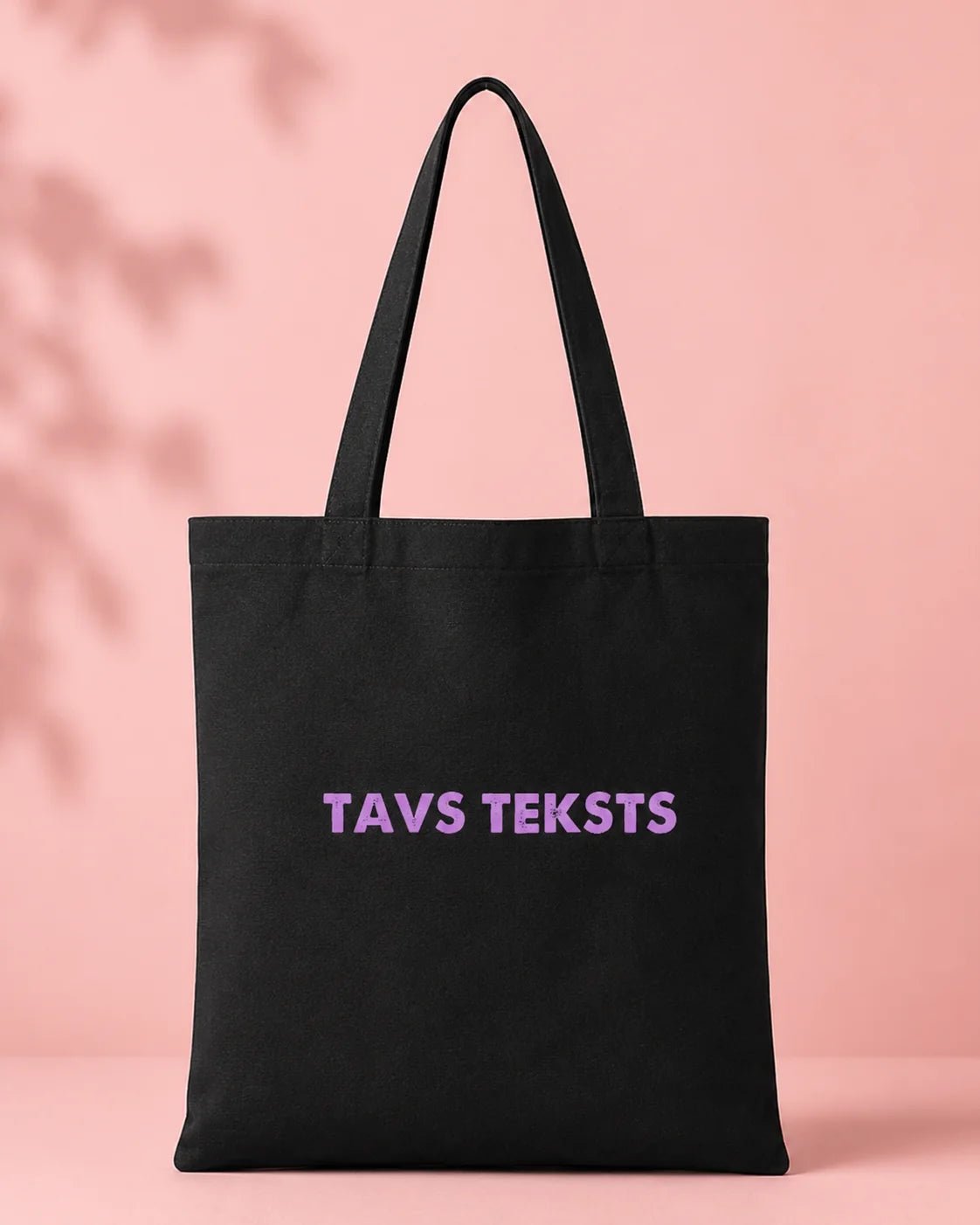 Image of a black cotton fabric bag with your text - available online at Šarlotes audumi