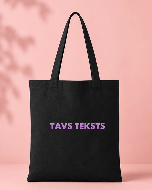 Attēls ar Kokvilnas auduma melns maisiņš ar Tavu tekstu – pieejams internetā Šarlotes audumi