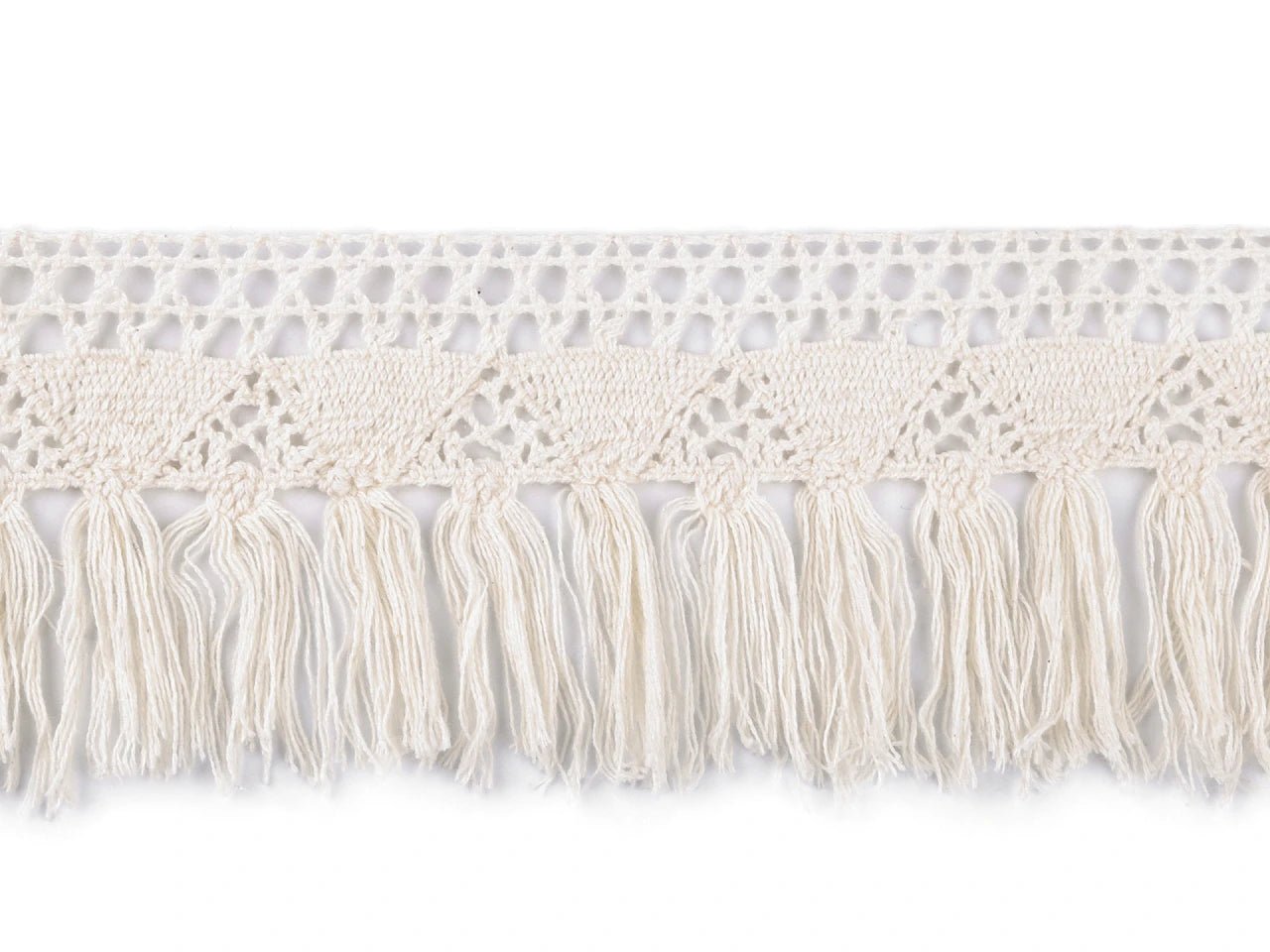 Image of cotton fringe with lace – 70 mm, ecru – available at Šarlotes audumi