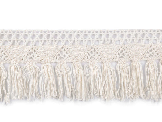 Image avec franges en coton et dentelle – 70 mm, écru – disponible chez Šarlotes audumi