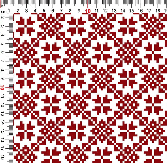 Attēls ar Kokvilnas cilpiņtrikotāža - auseklīšu raksts uz karmīnsarkana fona 250 g/m² – pieejams Šarlotes audumi