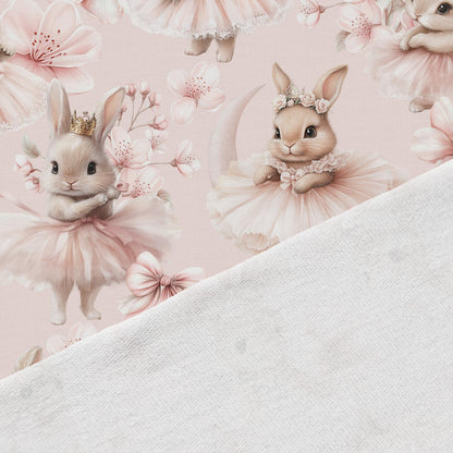 Image de jersey bouclette en coton - lapins ballerines dans des fleurs 250 g/m² | Design - 15 – disponible chez Šarlotes audumi