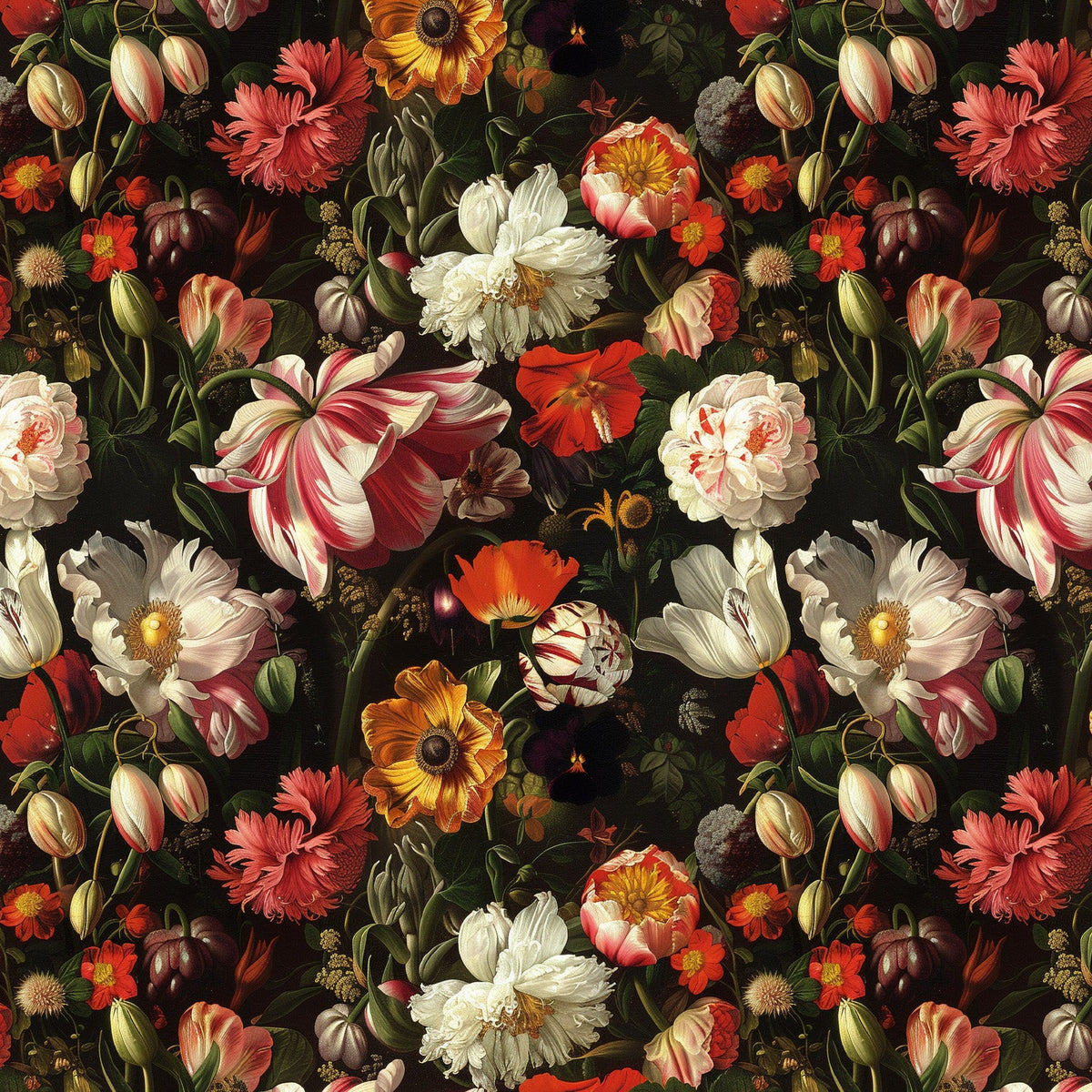 Cotton loopback jersey with baroque flowers – available online at Charlotte Fabrics
