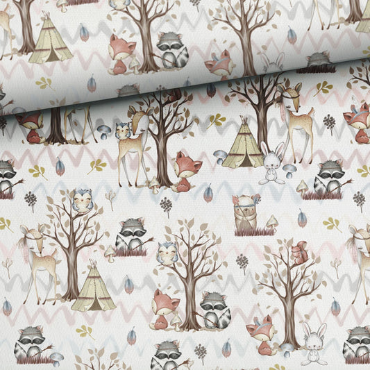 Kokvilnas cilpiņtrikotāža - boho zvēri 250 g/m²