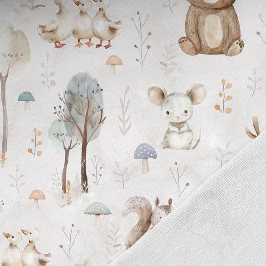 Attēls ar Kokvilnas cilpiņtrikotāža - dzīvnieki pelecīgos toņos 250 g/m² – pieejams Šarlotes audumi