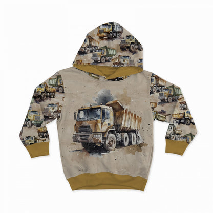 Image de tricot bouclette en coton - puissants tombereaux dans les carrières de pierre 250 g/m² | Design - 01 – disponible chez Šarlotes audumi