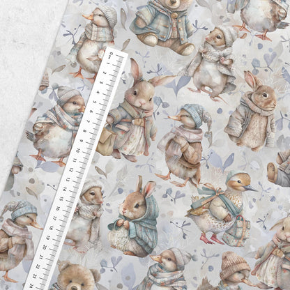 Image de jersey bouclette en coton - animaux des champs en hiver 250 g/m² – disponible chez Šarlotes audumi