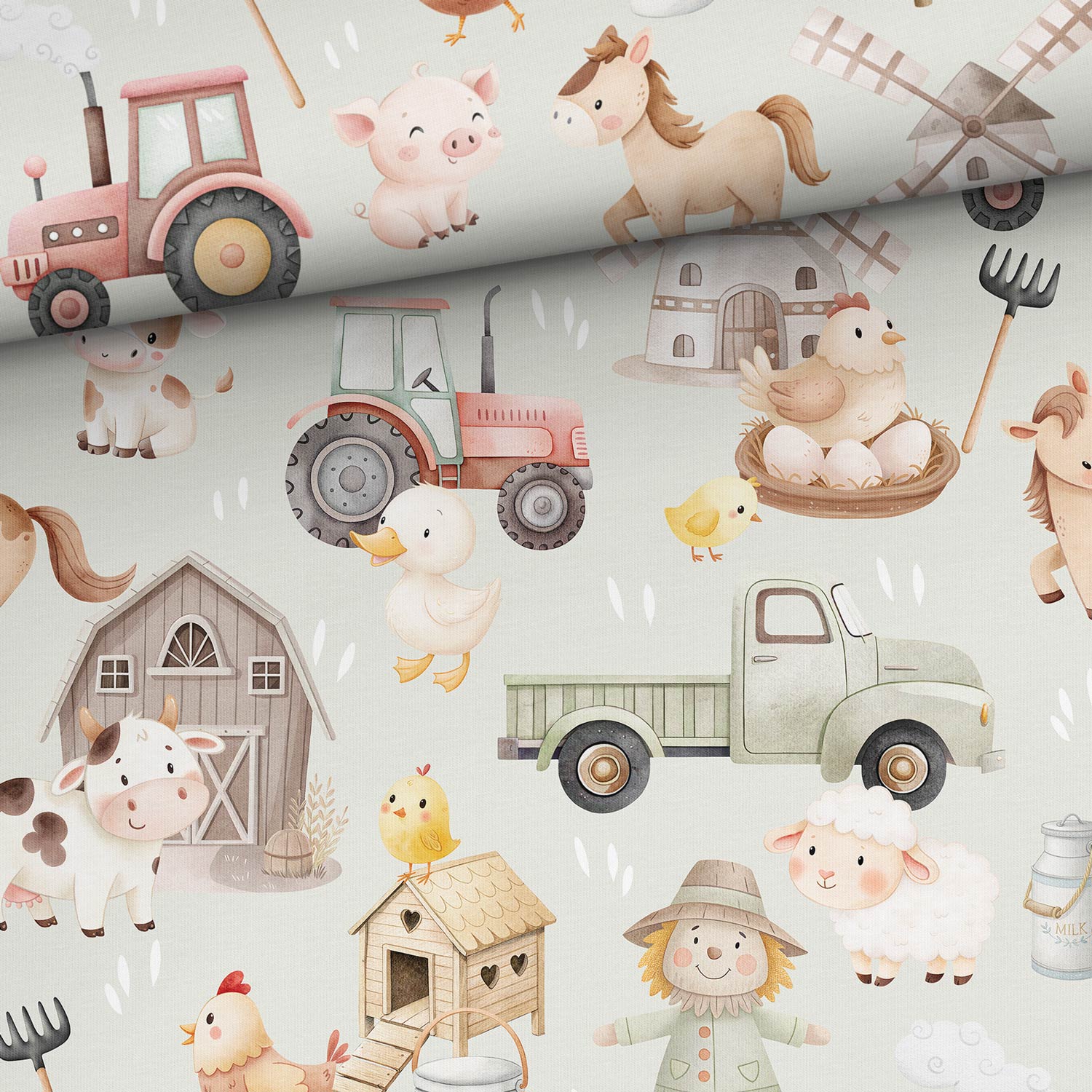 Attēls ar Kokvilnas cilpiņtrikotāža - raibā fermas dzīve 250 g/m² | Dizains - 04 – pieejams Šarlotes audumi