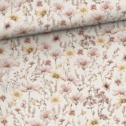 Image avec jersey bouclette en coton – prairie baignée de soleil 250 g/m² – disponible chez Šarlotes audumi