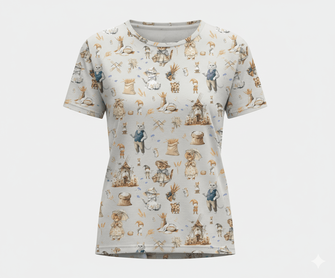 Attēls ar Kokvilnas cilpiņtrikotāža - Tur, kur griežas dzirnavas un murrā ķaķis 250 g/m² – pieejams Šarlotes audumi