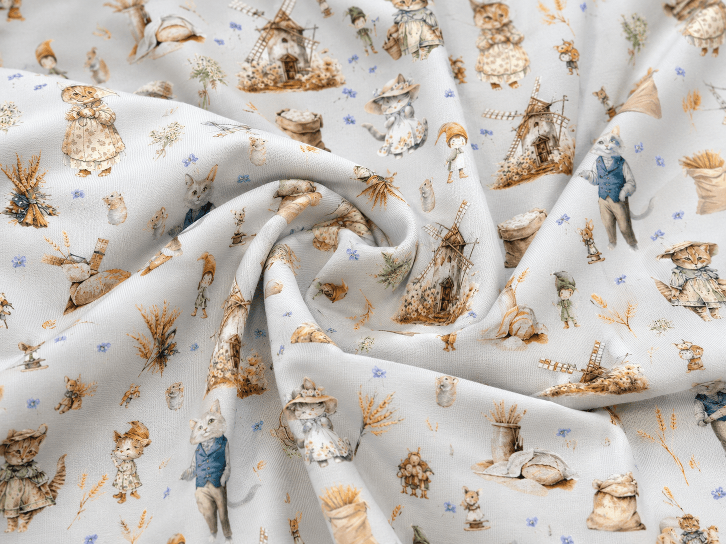 Image de maille bouclette en coton - Là où tournent les moulins et ronronne le chat 250 g/m² – disponible chez Šarlotes audumi