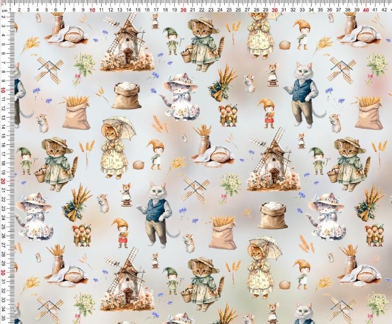 Attēls ar Kokvilnas cilpiņtrikotāža - Tur, kur griežas dzirnavas un murrā ķaķis 250 g/m² – pieejams Šarlotes audumi