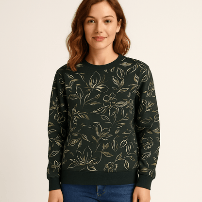 Jersey bouclette en coton - fleurs sur fond vert foncé 225 g/m²