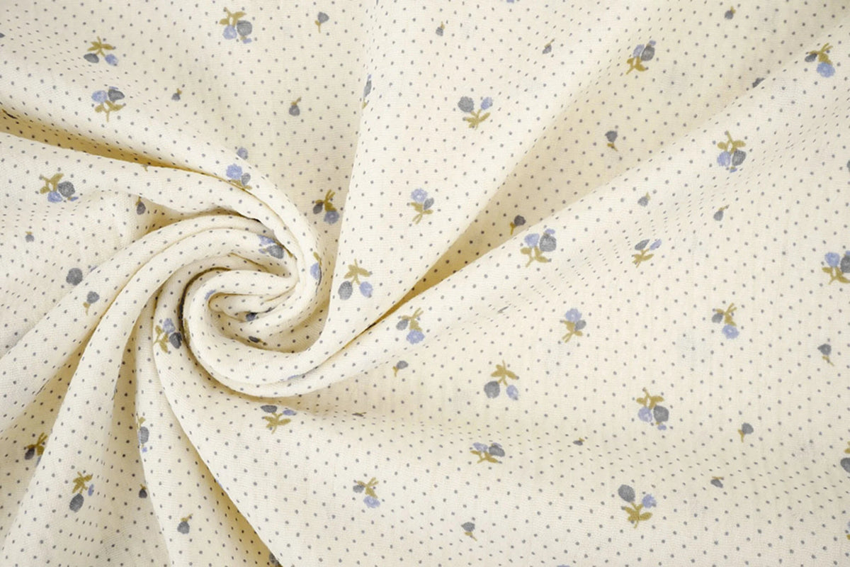 Cotton muslin with tiny flowers and dots - available online at Charlotte Fabrics