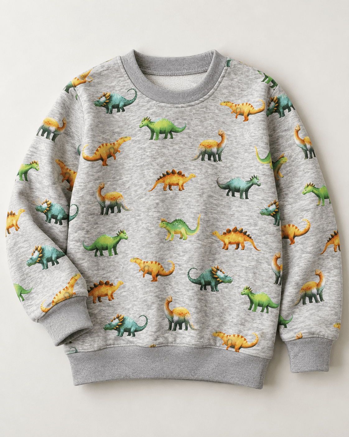 Attēls ar Kokvilnas siltināta trikotāža | Alpen fleece-dinozauri uz pelēka – pieejams internetā Šarlotes audumi