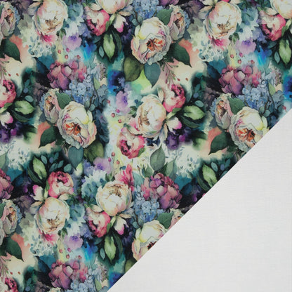 Maille ouatinée en coton|Alpen fleece| - pivoines 300 g/m²