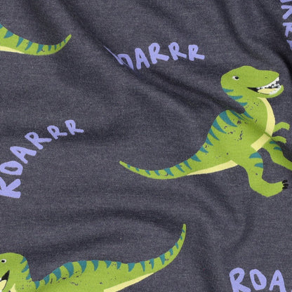 Jersey en coton - dinosaures sur gris chiné 200 g/m²