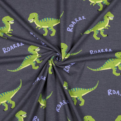 Jersey en coton - dinosaures sur gris chiné 200 g/m²