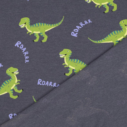 Jersey de coton - dinosaures sur gris chiné 200 g/m²