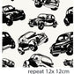 Kokvilnas trikotāža - melni auto uz balta fona 200 g/m²