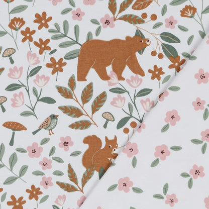 Jersey de coton - animaux de la forêt dans les feuilles 200 g/m²