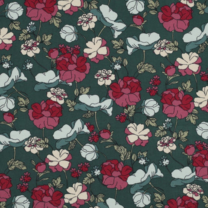Jersey en coton - fleurs sur fond vert 200 g/m²