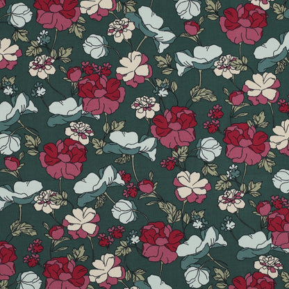 Jersey en coton - fleurs sur fond vert 200 g/m²
