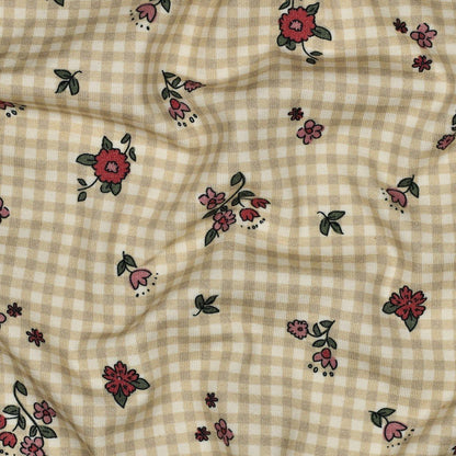 Image de jersey de coton - petites fleurs sur fond à carreaux 220 g/m² (cert. GOTS) – disponible chez Šarlotes audumi