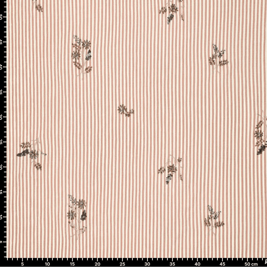 Attēls ar Kreklu audums ar elastānu - svītrains ar izšūtām pērlītēm 135 g/m² – pieejams Šarlotes audumi