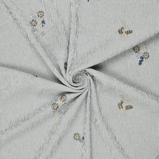 Attēls ar Kreklu audums ar elastānu - zils svītrains ar izšūtām pērlītēm 135 g/m² – pieejams Šarlotes audumi