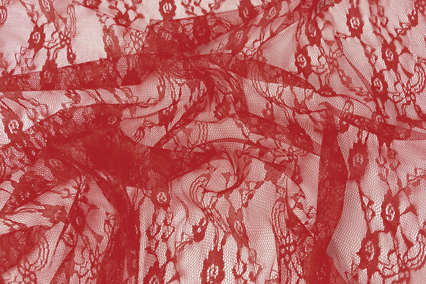 Smulkus raudonas nėrinių audinys 50 g/m²