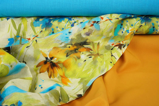 Attēls ar Lins ar kokvilnu - ziedu raksts 170 g/m² | viegls, elpojošs audums apģērbam un mājai – pieejams Šarlotes audumi