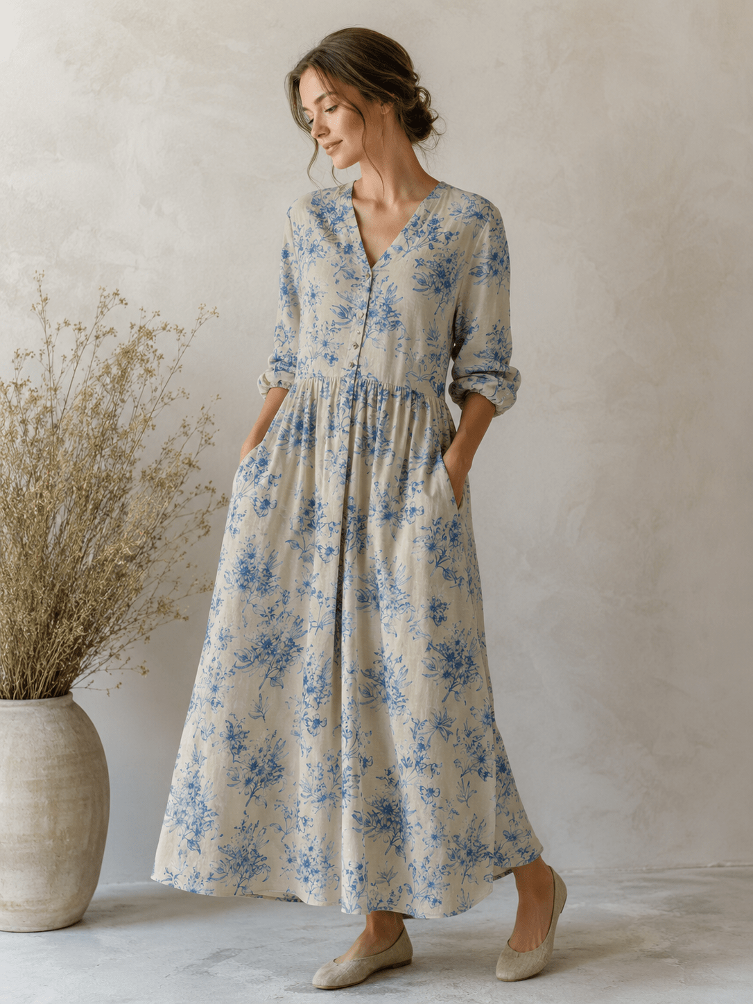 Image en lin et coton - fleurs bleues 170 g/m² – disponible chez Šarlotes audumi